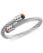 Charriol Women's Celtic Tiger Eye-accent Stainless Steel Cable Bangle Bracelet