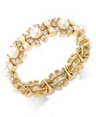 Charter Club Gold-tone Imitation Pearl And Crystal Studded Stretch Bracelet, Only At Macy's