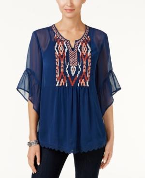 Style & Co Embroidered Sheer Top, Only At Macy's