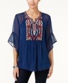 Style & Co Embroidered Sheer Top, Only At Macy's