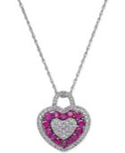 Ruby (4/5 Ct. T.w.) And White Topaz (1/3 Ct. T.w.) Heart Shaped Pendant Necklace In Sterling Silver