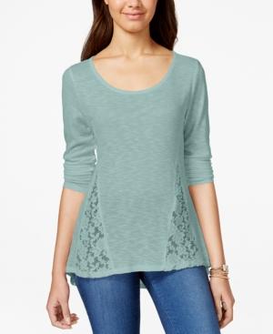 Hippie Rose Juniors' Lace-trim Rib-knit Swing Top