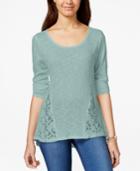 Hippie Rose Juniors' Lace-trim Rib-knit Swing Top