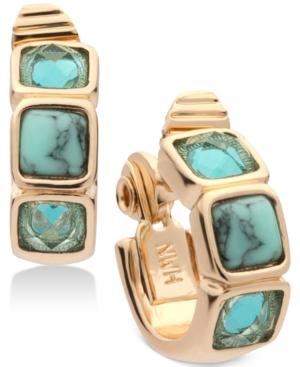 Anne Klein Gold-tone Multi-stone Clip-on Hoop Earrings