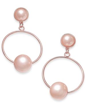 Inc International Concepts Rose Gold-tone Pink Imitation Pearl Drop Hoop Earrings, Created For Macy's