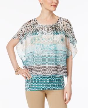 Jm Collection Petite Printed Flutter-sleeve Top, Only At Macy's