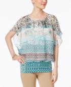 Jm Collection Petite Printed Flutter-sleeve Top, Only At Macy's