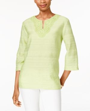 Alfred Dunner Petite Textured Embellished Split-neck Top