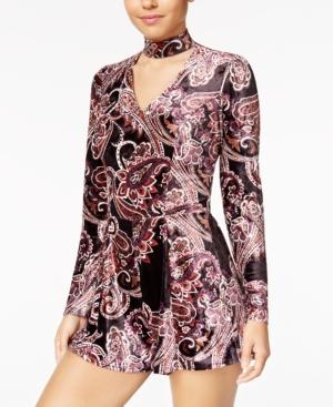 Be Bop Juniors' Printed Cotton Velvet Choker Romper