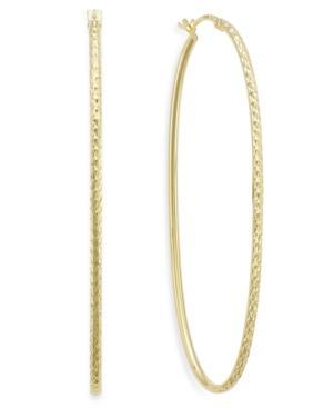 14k Gold Vermeil Earrings, Diamond-cut Oval Hoop Earrings