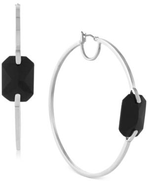 Vince Camuto Silver-tone Jet Stone Hoop Earrings