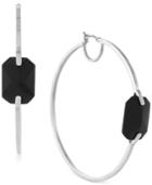 Vince Camuto Silver-tone Jet Stone Hoop Earrings