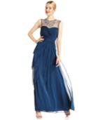 Adrianna Papell Petite Sleeveless Beaded Tiered Gown