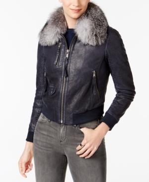 Andrew Marc Fox-fur Collar Leather Moto Jacket