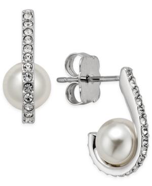 Danori Rhodium-plated Imitation Pearl And Curved Crystal Earrings