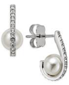 Danori Rhodium-plated Imitation Pearl And Curved Crystal Earrings