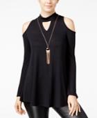 Bcx Juniors' Cold-shoulder Tunic Top With Necklace
