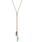 Lucky Brand Two-tone Patina Feather Lariat Necklace