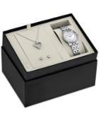Bulova Women's Stainless Steel Bracelet Watch & Pendant Necklace And Stud Earrings Box Set 30mm 96x138