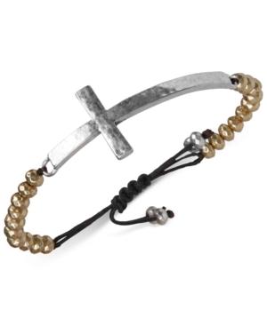 Lucky Brand Bracelet, Two-tone Cross Pendant Beaded Necklace