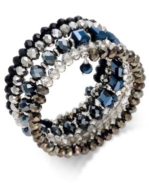 Inc International Concepts Silver-tone Jet And Metallic Beaded Coil Bracelet, Only At Macy's