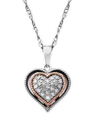 Diamond Heart Pendant Necklace In Sterling Silver 14k Rose Gold (1/10 Ct. T.w.)