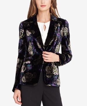 Tahari Asl Printed Velvet One-button Blazer