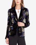 Tahari Asl Printed Velvet One-button Blazer
