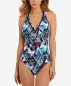 Swim Solutions Sport Cleo Printed Tummy-control Racerback One-piece Swimsuit Women's Swimsuit