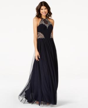 Blondie Nites Juniors' Jeweled Halter Gown