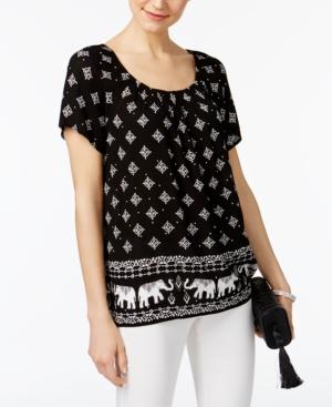 Inc International Concepts Elephant-print Peasant Top, Only At Macy's