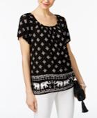 Inc International Concepts Elephant-print Peasant Top, Only At Macy's