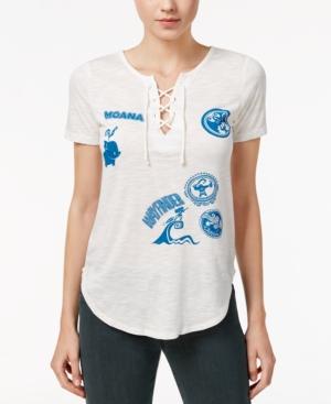 Hybrid Juniors' Disney Moana Images Lace-up Graphic T-shirt