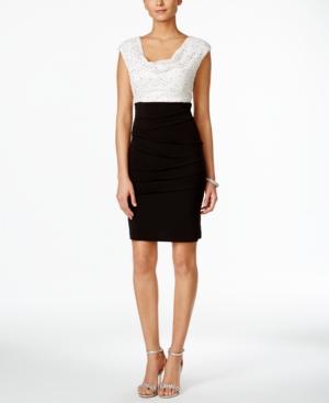 Connected Sequined Lace Draped Sheath Dress
