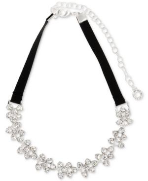Anne Klein Silver-tone Crystal Clusters Ribbon Choker Necklace