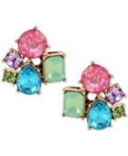 Betsey Johnson Gold-tone Multicolor Crystal Cluster Stud Earrings