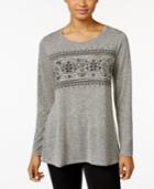 Style & Co. Floral-graphic Sequined Top, Only At Macy's