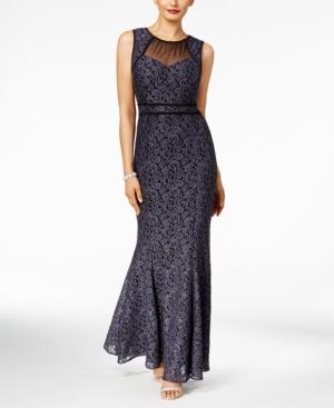 Nightway Petite Lace Illusion Gown