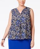 Nine West Plus Size Printed V-neck Top