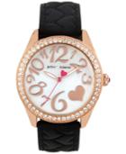 Betsey Johnson Women's Black Heart Textured Silicone Strap Watch 40mm Bj00048-172