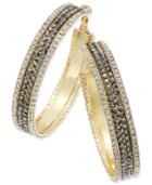 Thalia Sodi Gold-tone Dark And Clear Crystal Hoop Earrings, Only At Macy's