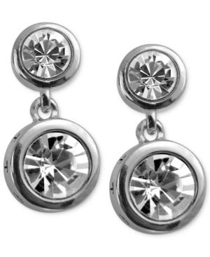 T Tahari Earrings, Silver-tone Crystal Double Drop Earrings