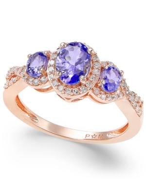 Emerald (1 Ct. T.w.) & Diamond (1/4 Ct. T.w.) 3-stone Ring In 14k Gold (also In Tanzanite)