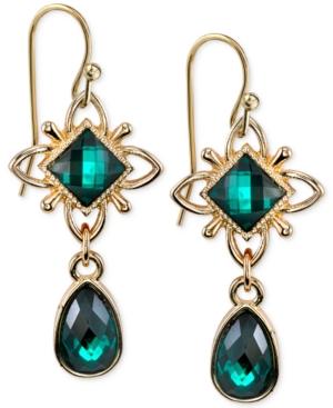 2028 Gold-tone Green Stone Briolette Drop Earrings