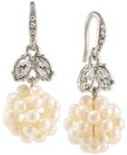 Carolee Silver-tone Imitation Pearl Cluster And Marquise Crystal Double Drop Earrings