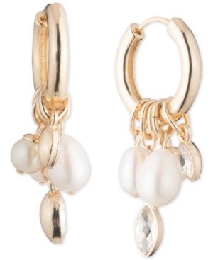 Carolee Gold-tone Crystal & Imitation Pearl Charm Hoop Earrings