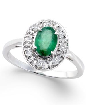 Emerald (3/4 Ct. T.w.) And Diamond (1/5 Ct. T.w.) Oval Ring In 14k White Gold