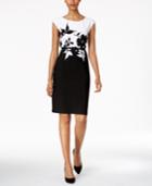 Connected Petite Belted Contrast Floral Sheath Dress
