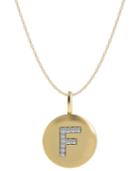 14k Gold Necklace, Diamond Letter F Disk Pendant (1/10 Ct. T.w.)