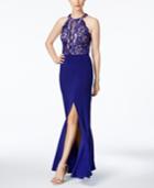 Nightway Petite Sequined Lace Halter Gown